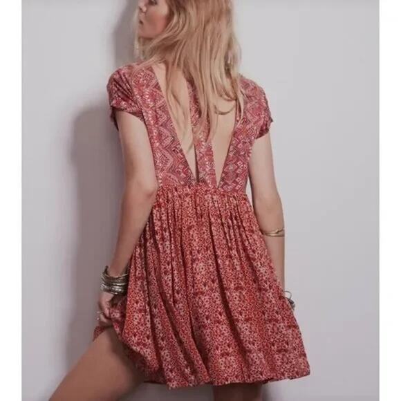 Free People Sundown Babydoll Dress S/P 🧡 Aztec Orange Boho Mini - Picture 2 of 10
